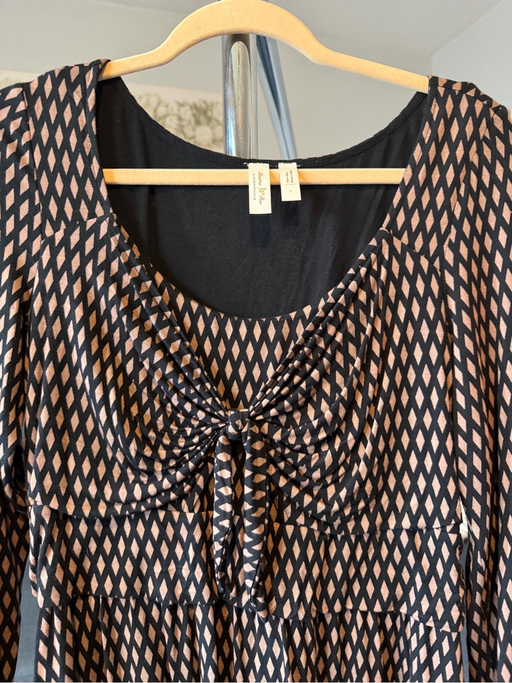 Anthropologie Black and Dark Tan Tie-Front Tunic Top